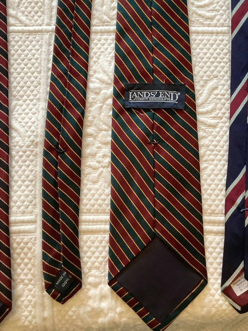 Silk Lands' End Striped Ties in Burgundy, Green & Navy - Picture 4 of 8
